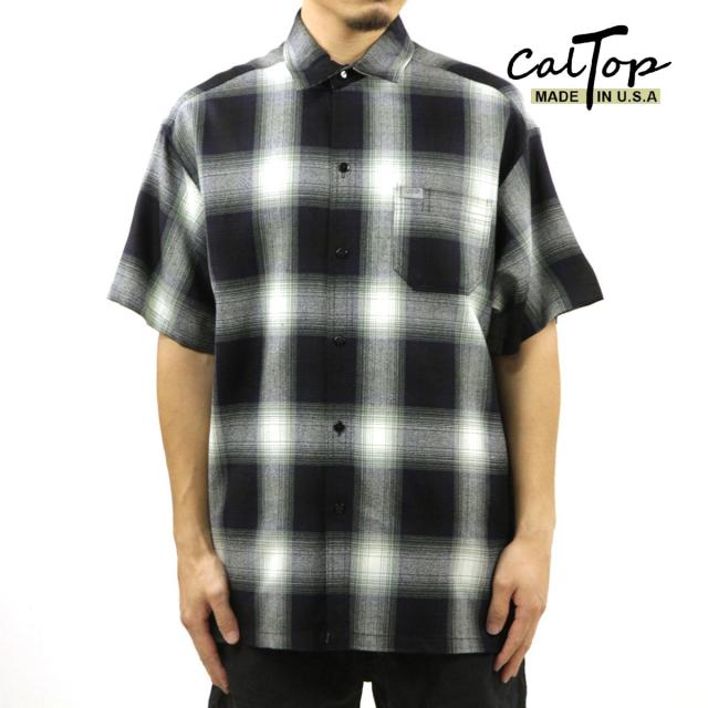 キャルトップ メンズ 半袖シャツ 正規品 CALTOP CALTOP ACRYLIC OMBRE CHECK SHORT SLEEVE SHIRTS NAVY / IVORY  クリスマス プレゼント ラッピング