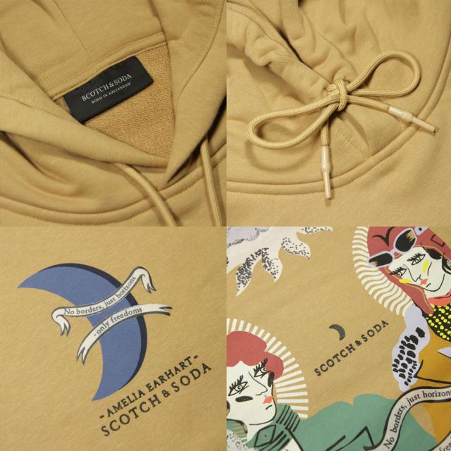 スコッチアンドソーダ メンズ パーカー 正規販売店 SCOTCH＆SODA プルオーバー フーディー オーガニックコットン HOODY WITH "AMELIA" ARTWORK CONTAINS ORGANIC COTTON 164108 0137 SAND クリスマス プレゼント ラッピング