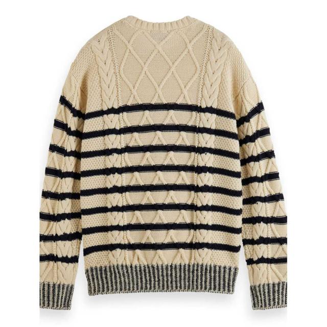 スコッチアンドソーダ メンズ セーター 正規販売店 SCOTCH＆SODA ドロップショルダー プルオーバー ニット M DROPPED SHOULDER FIT WOOL BLEND STRUCTURE SWEATER 174604 5473 85409 09 BLUE WHITE STRIPE_1