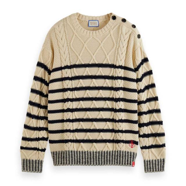 スコッチアンドソーダ メンズ セーター 正規販売店 SCOTCH＆SODA ドロップショルダー プルオーバー ニット M DROPPED SHOULDER FIT WOOL BLEND STRUCTURE SWEATER 174604 5473 85409 09 BLUE WHITE STRIPE_2