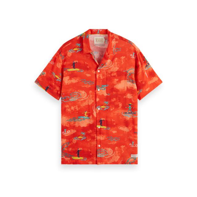 スコッチアンドソーダ メンズ 半袖シャツ 正規販売店 SCOTCH＆SODA ボタンダウン ビスコース アロハシャツ ALLOVER PRINTED VISCOSE SHORT SLEEVE SHIRT 177054 6115 12407 19 RED SURFER AOP 父の日 プレゼント ラッピング_2