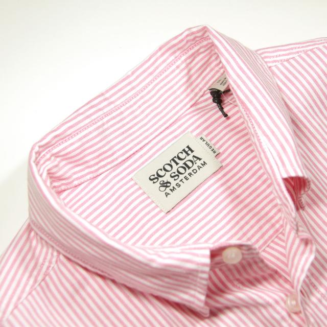 スコッチアンドソーダ メンズ 長袖シャツ 正規販売店 SCOTCH＆SODA ボタンダウン ストライプ ロゴ ESSENTIAL OXFORD STRIPE SHIRT 175696 7016 11403 19 TROPICAL PINK WHITE STRIPE 父の日 プレゼント ラッピング_7