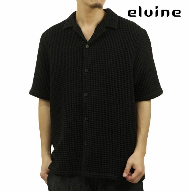 エルバイン メンズ 半袖シャツ 正規販売店 ELVINE ボタンダウン ワッフル生地 開襟シャツ KILIAN RELAXED FIT WAFFLE SHORT SLEEVE SHIRT 330771 110 BLACKの通販は 23,199円