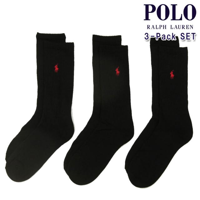 ポロ ラルフローレン メンズ 靴下 正規品 POLO RALPH LAUREN 3枚組 アンダーウェア ソックス 3 PACK・CLASSIC FOOT CREW POLO SOCKS 821032PK 001 - BLACK