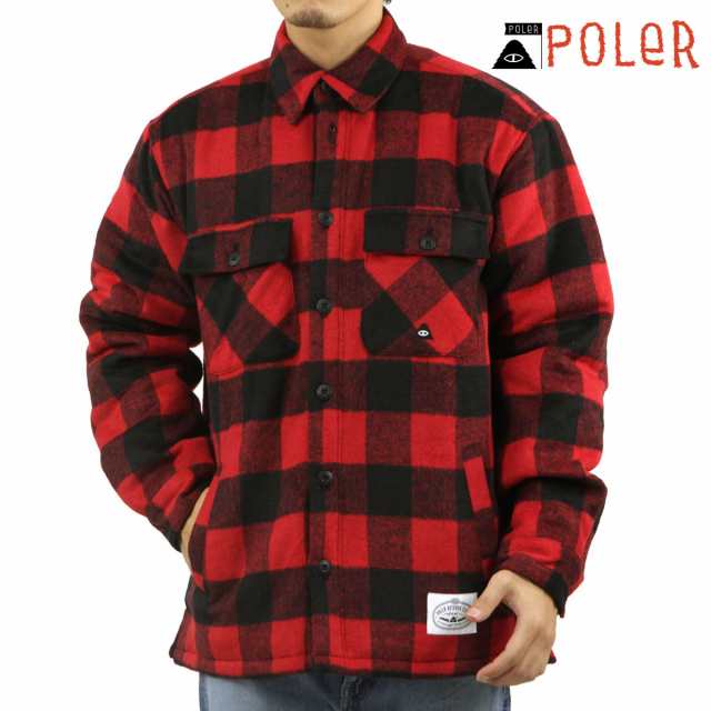 ポーラー メンズ シャツジャケット 正規販売店 POLER アウター ウール チェック柄 INSULATED WOOL OVERSHIRT JACKET D 243MCV0031-RED RE