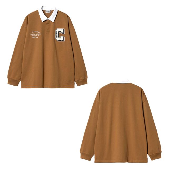 カーハート メンズ ラガーシャツ 正規品 CARHARTT WIP 長袖シャツ コットン LONG SLEEVE BROWN DUCKS RUGBY SHIRT HAMILTON BROWN / WHITE I033832 2IQXX_2
