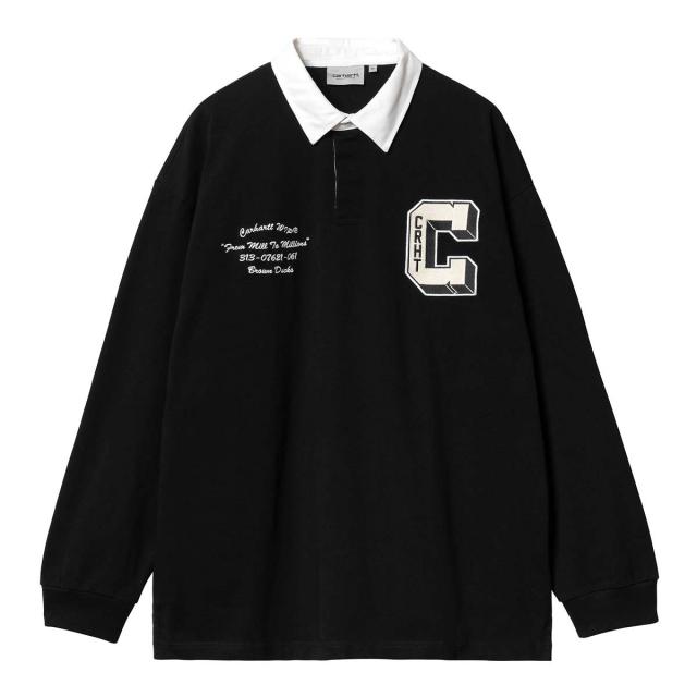カーハート メンズ ラガーシャツ 正規品 CARHARTT WIP 長袖シャツ コットン LONG SLEEVE BROWN DUCKS RUGBY SHIRT BLACK / WHITE I033832 0D2XX_2