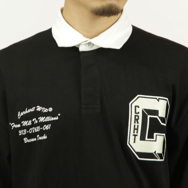 カーハート メンズ ラガーシャツ 正規品 CARHARTT WIP 長袖シャツ コットン LONG SLEEVE BROWN DUCKS RUGBY SHIRT BLACK / WHITE I033832 0D2XX_3