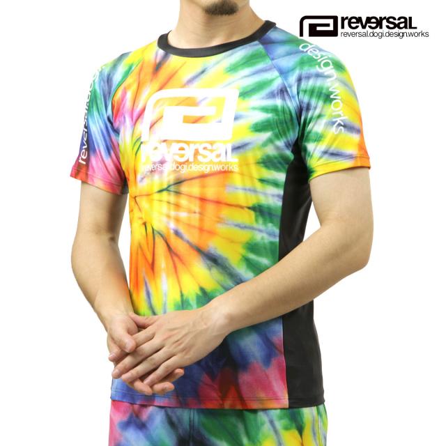 リバーサル メンズ ラッシュガード 正規販売店 REVERSAL タイダイ 半袖 クルーネック TIE DYE SHORT RASH GUARD ﾀｲﾀﾞｲ rv25ss604-MX RED-BLUE-YELLOW