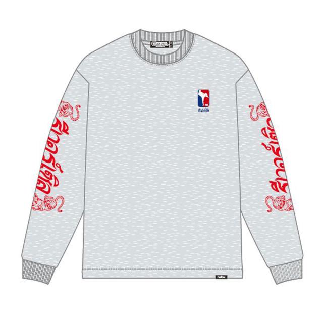 予約商品 1月頃入荷予定 リバーサル メンズ 長袖Tシャツ 正規販売店 REVERSAL コットン クルーネック スリーブプリント ロンT THAI COTTON LONGLEEVE ｱｯｼｭ rv26ss101 AS ASH GREY