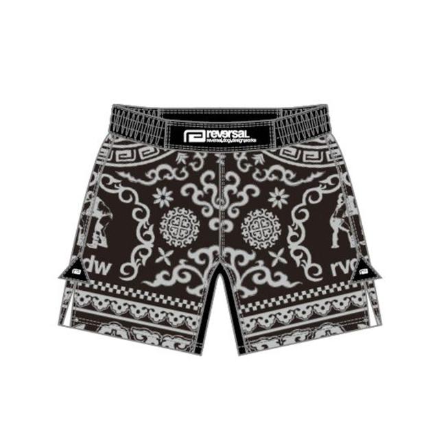 予約商品 4月頃入荷予定 リバーサル メンズ ファイトパンツ 正規販売店 REVERSAL ボトムス ショートパンツ 総柄 BOKH FIGHT SHORTS 黒 rv26ss601 BK BLACK