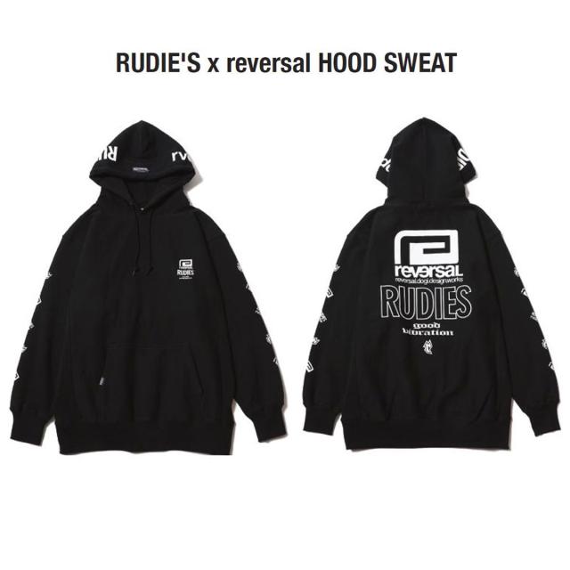 予約商品 1月頃入荷予定 リバーサル メンズ パーカー 正規販売店 REVERSAL ルーディーズ プルオーバー フーディー RUDIE'S x reversal SWEAT HOODIE ﾌﾞﾗｯｸ rvrud202 BK BLACK