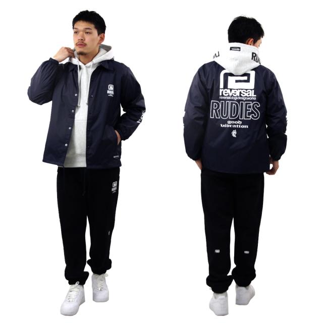 リバーサル メンズ コーチジャケット 正規販売店 REVERSAL ルーディーズ バックプリント アウター RUDIE'S x reversal COACH JACKET ﾈｲﾋﾞｰ rvrud302 NV NAVY