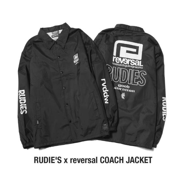 予約商品 1月頃入荷予定 リバーサル メンズ コーチジャケット 正規販売店 REVERSAL ルーディーズ バックプリント アウター RUDIE'S x reversal COACH JACKET ﾌﾞﾗｯｸ rvrud302 BK BLACK
