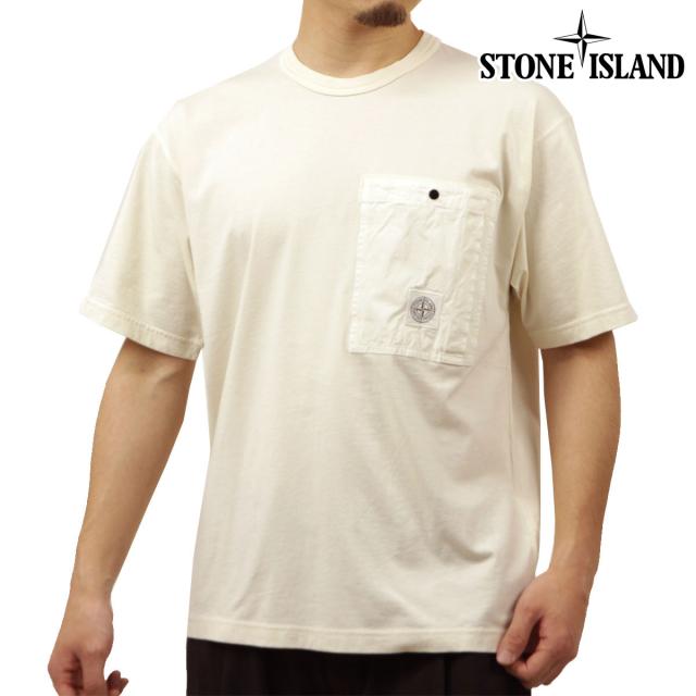ストーンアイランド メンズ 半袖Tシャツ 正規品 STONE ISLAND クルーネック コットン ポケT COMBED ORGANIC COTTON JERSEY GARMENT DYED SHORT SLEEVE T-SHIRT WITH CHEST PACKET IVORY 2100004 S0115 V0093