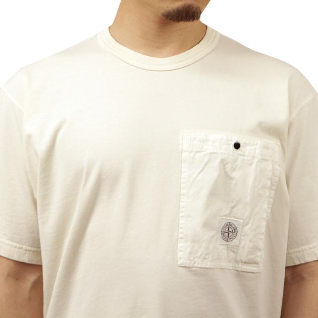 ストーンアイランド メンズ 半袖Tシャツ 正規品 STONE ISLAND クルーネック コットン ポケT COMBED ORGANIC COTTON JERSEY GARMENT DYED SHORT SLEEVE T-SHIRT WITH CHEST PACKET IVORY 2100004 S0115 V0093_3