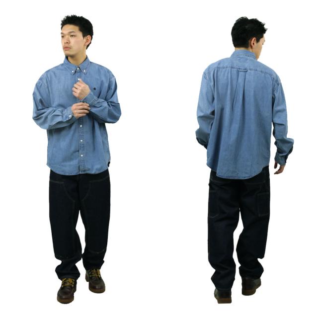 カーハート メンズ 長袖シャツ 正規品 CARHARTT WIP ボタンダウン デニムシャツ LONG SLEEVE LUCAS SHIRT BLUE STONE WASHED I034525 0106 父の日 プレゼント ラッピング_8