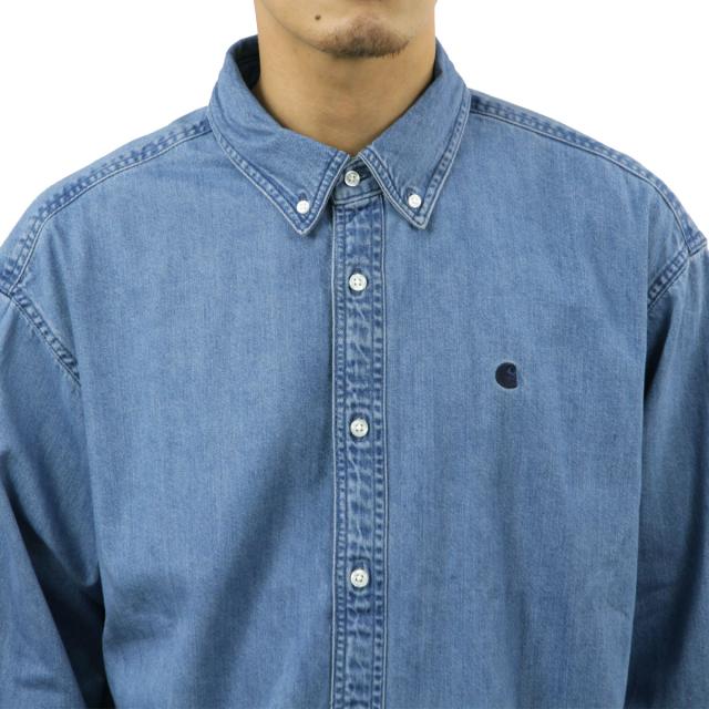 カーハート メンズ 長袖シャツ 正規品 CARHARTT WIP ボタンダウン デニムシャツ LONG SLEEVE LUCAS SHIRT BLUE STONE WASHED I034525 0106 父の日 プレゼント ラッピング_2
