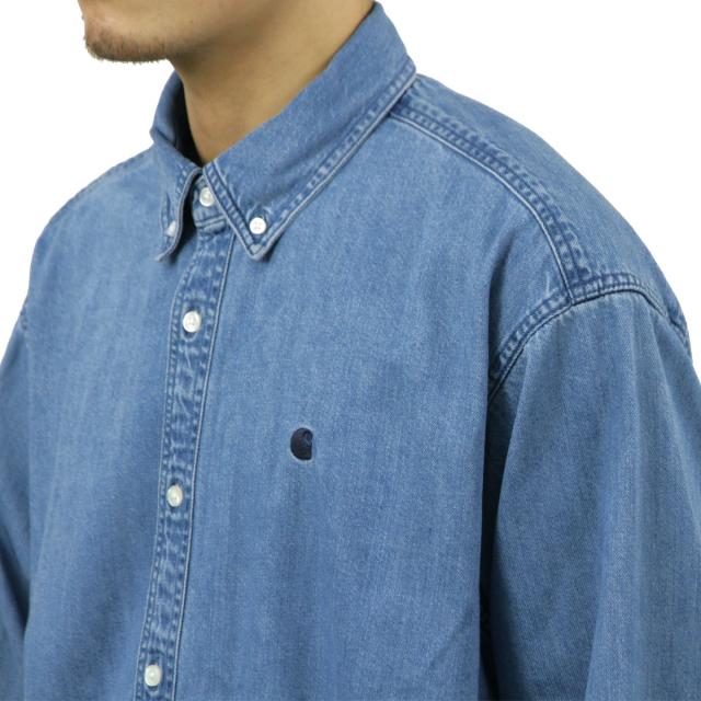カーハート メンズ 長袖シャツ 正規品 CARHARTT WIP ボタンダウン デニムシャツ LONG SLEEVE LUCAS SHIRT BLUE STONE WASHED I034525 0106 父の日 プレゼント ラッピング_3