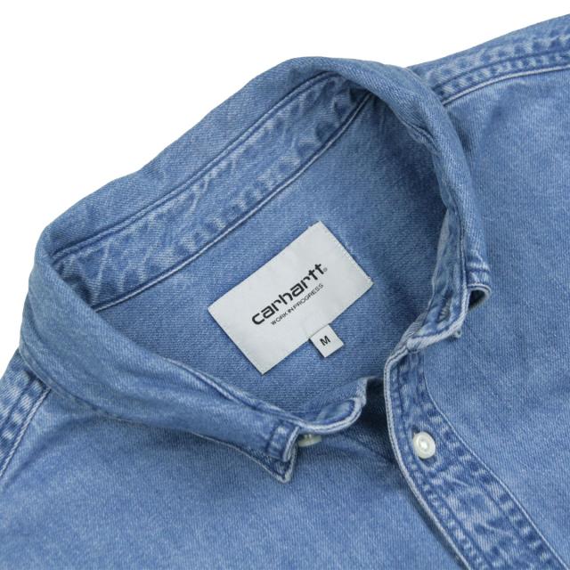カーハート メンズ 長袖シャツ 正規品 CARHARTT WIP ボタンダウン デニムシャツ LONG SLEEVE LUCAS SHIRT BLUE STONE WASHED I034525 0106 父の日 プレゼント ラッピング_6