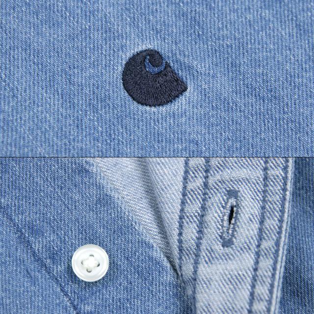 カーハート メンズ 長袖シャツ 正規品 CARHARTT WIP ボタンダウン デニムシャツ LONG SLEEVE LUCAS SHIRT BLUE STONE WASHED I034525 0106 父の日 プレゼント ラッピング_7