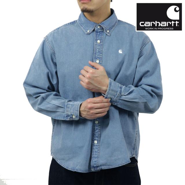 カーハート メンズ 長袖シャツ 正規品 CARHARTT WIP ボタンダウン デニムシャツ LONG SLEEVE LUCAS SHIRT BLUE BLEACHED I034525 0135 父の日 プレゼント ラッピング