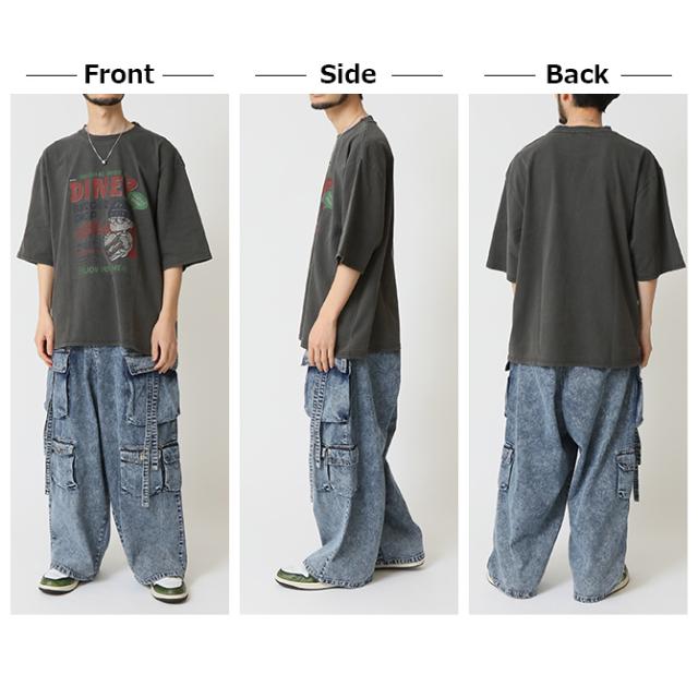 デニム テクノパンツ メンズ 夏新作 ワイドデニムカーゴパンツ ポケット 10.5oz アメカジ ストリートファッション ジーンズ