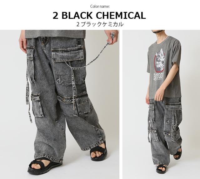 デニム テクノパンツ メンズ 夏新作 ワイドデニムカーゴパンツ ポケット 10.5oz アメカジ ストリートファッション ジーンズ