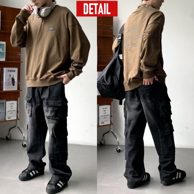 カーゴデニムパンツ メンズ マルチポケット カーゴパンツ ジーンズ ジーパン ワイドカーゴパンツ ワイドデニムパンツ_4