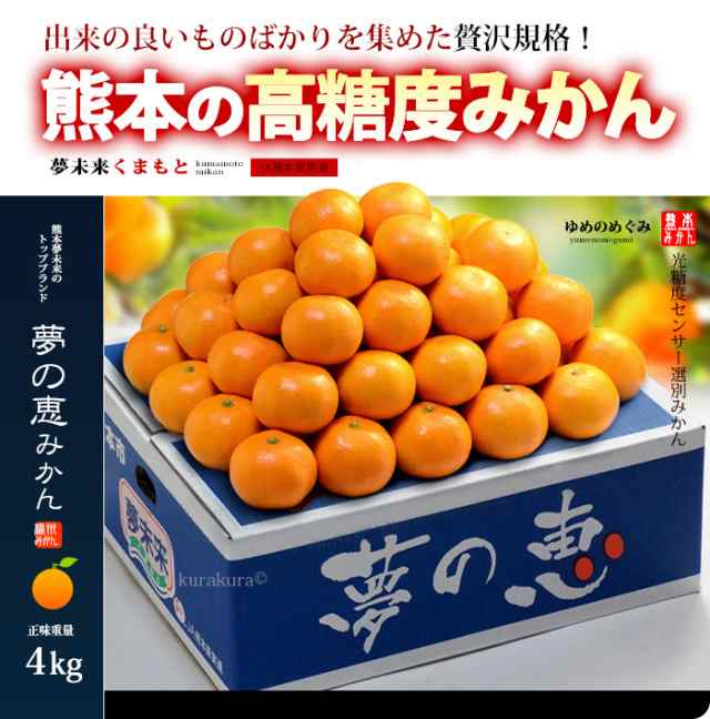 (約4kg)　PAY　糖度12度以上　マーケット　au　まいど！おおきに屋クラクラ　ミカン　PAY　甘い　お歳の通販はau　みかん　果物　秀品　フルーツ　高級　食品　蜜柑　高糖度　ギフト　贈答用　熊本産　S-L　夢の恵　早生みかん　マーケット－通販サイト