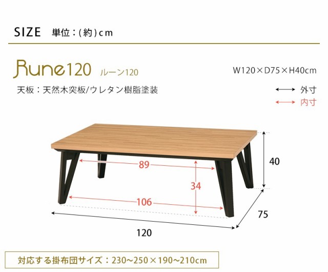 リビングコタツ ルーン120 細やかな寄木細工調の天板と三角脚がスタイリッシュ。 こたつ こたつ用品 「送料無料 ポイント2% 300円OFFクー