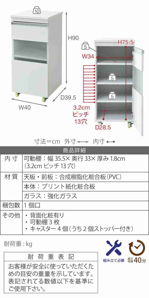 隙間ミニキッチンシリーズ キッチン 隙間収納 ラック 幅40 高さ90 奥行40 デッドスペースを有効活用 収納家具 キッチン収納 送料無料 の通販はau Pay マーケット 全品送料無料ゆとり生活研究所