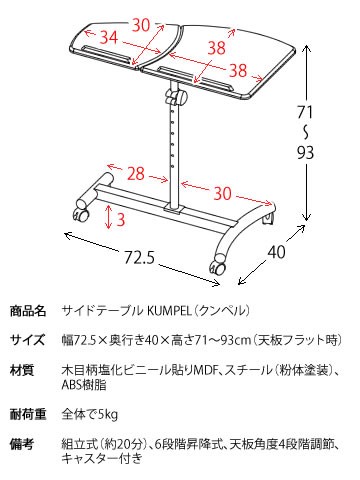 2分割可動式サイドテーブル KUMPEL （クンペル） ソファサイド ベッド