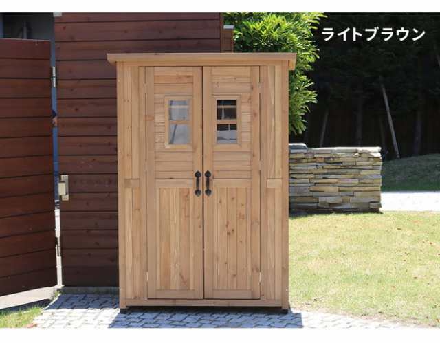 天然木製カントリー小屋 薄型 物置 倉庫 収納庫 天然木 木製 庭 物入れ おしゃれ 大型 北欧 ナチュラル ガーデニング キャンプ スポーツ 屋外 家具 木製 - 1