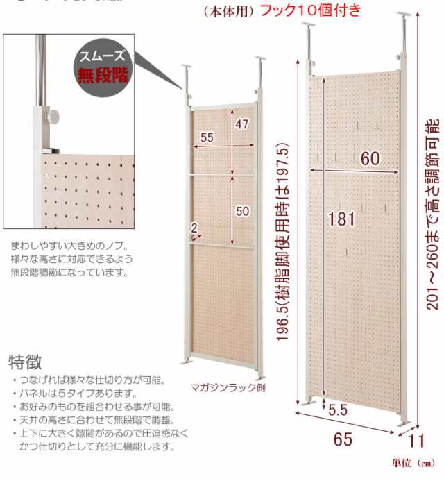 連結間仕切りパーテーション 有孔ボードタイプ 本体 幅65 NJ-0507