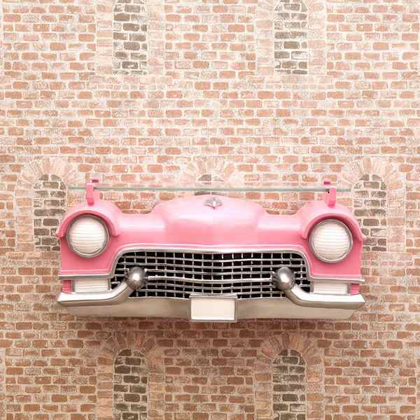即納通販オールディーズ［CAR HEADシェルフ（PINK CAR）］壁掛け棚 木製ラック・ウッドラック