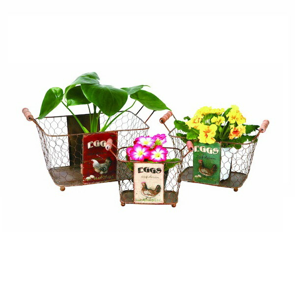 【ポイント7% 300円クーポン進呈 送料無料】ガーデンバスケット Eggs 角型 大中小 3個セット ガーデニング ガーデニングファニチャー ガーデン用オーナメント 82244+82245+82246 ガーデン バスケット セット ガーデニング エ