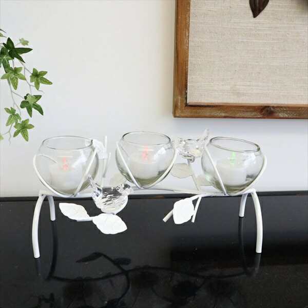 アイアンフラワーベース（LED付き)ホワイト透明の小鳥横型 インテリア小物・置物 花瓶 1502CNC011 ガラス アイアン 花瓶 ホワイト ディス