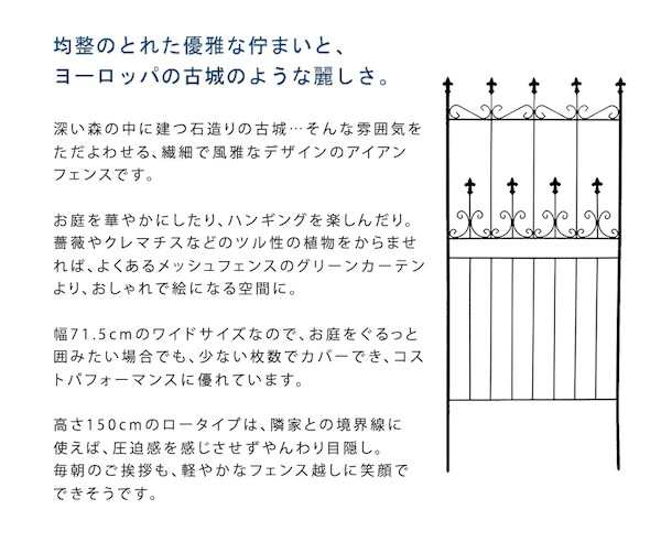 オールドシャトー フェンス150 ロータイプ 2枚組 アイアン ガーデニング 庭仕上げ粉体塗装