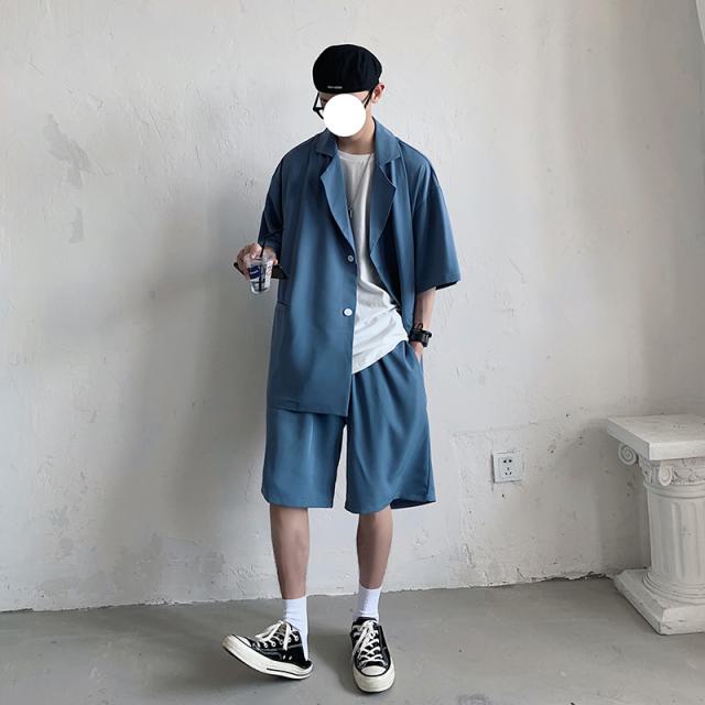 Bscoolメンズ Tシャツ ハーフパンツ 上下セット 夏 韓国ファッション セットアップ ストリート 夏物 H黒 贅沢屋の