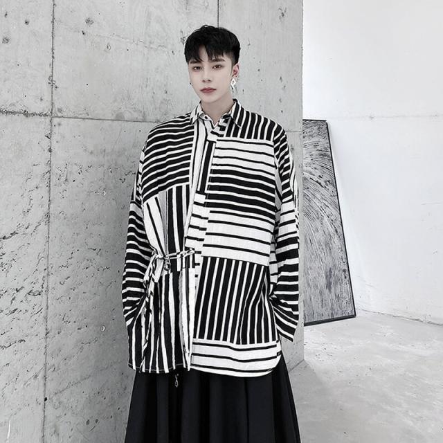 ビッグシルエット 幾何学 切り替え シャツ ボタンダウン 韓国 ファッション メンズ ゆったり 長袖 ロングスリーブ メンズ ストリート カの通販はau Pay マーケット Bigbangfellas