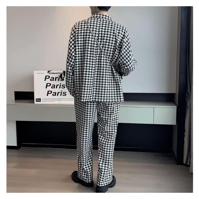 セットアップ メンズ 韓国 ファッション カジュアルスーツ 千鳥柄 千鳥 ...