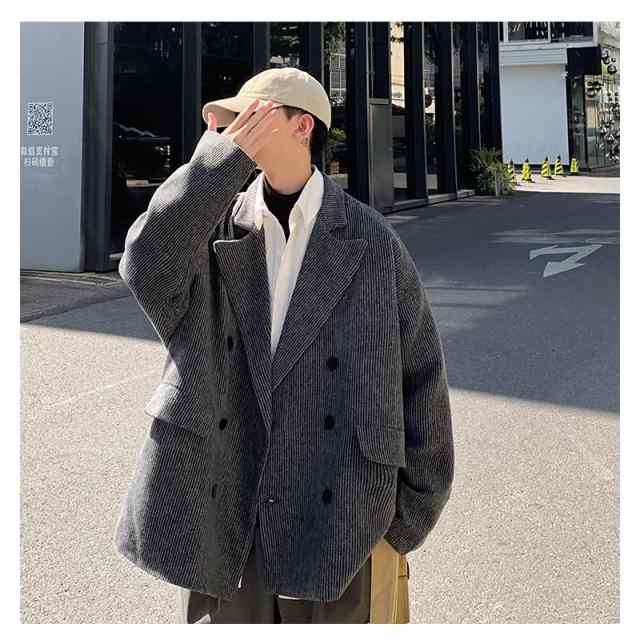 Pコート 韓国 ファッション ゆったり コーデュロイ コート ジャケット