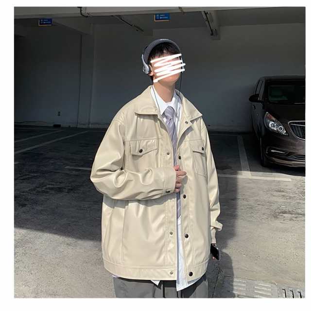 PUレザージャケット 韓国 ファッション ゆったり フェイク レザー