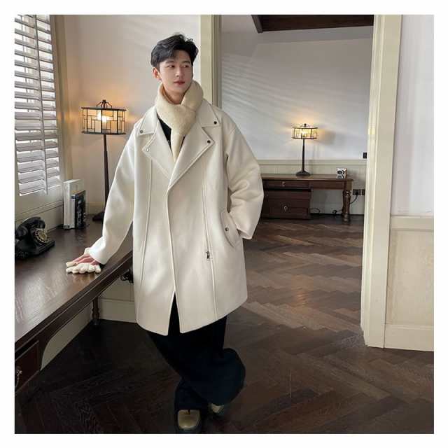 韓国 ファッション ゆったり オーバーコート 無地 チェスターコート ロングコート テーラードコート メンズ 大きいサイズ ビッグシルエッ