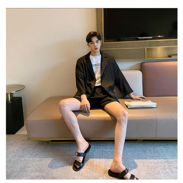 韓国 ファッション メンズ ワンランク上のおしゃれ用 メンズ ゆったり サマースーツ ハーフパンツ ショーツ 七分袖 テーラード セットアの通販はau Pay マーケット ビッグバンフェローズ