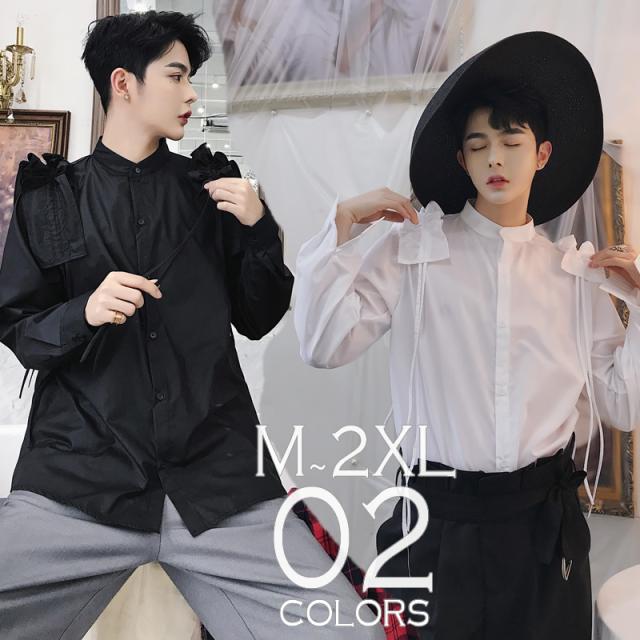 デザインシャツ スタンドカラー ボタンダウン ロングスリーブ 長袖 メンズ メンズファッション 無地 韓流 韓国ファッション ストの通販はau Pay マーケット Bigbangfellas