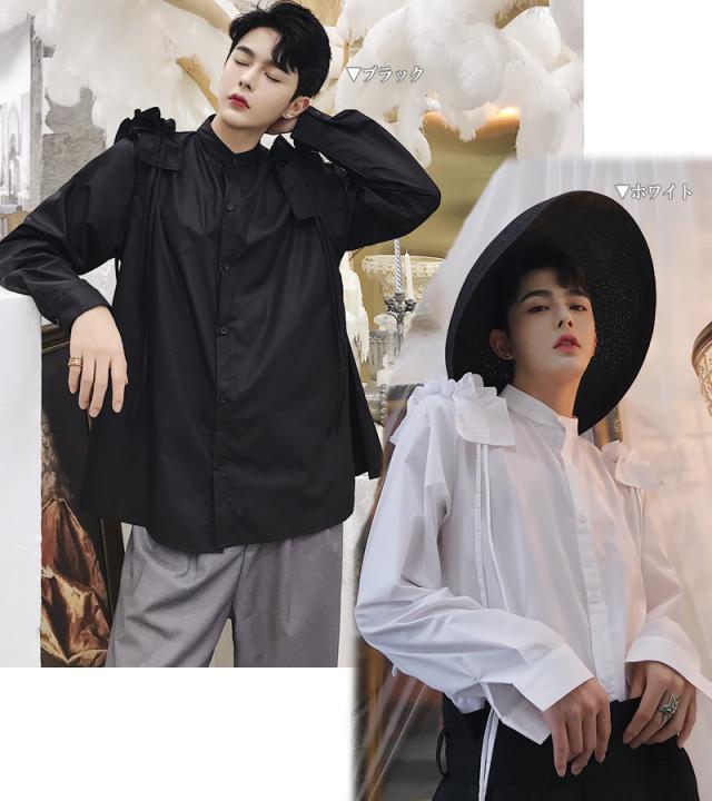 デザインシャツ スタンドカラー ボタンダウン ロングスリーブ 長袖 メンズ メンズファッション 無地 韓流 韓国ファッション ストの通販はau Pay マーケット ビッグバンフェローズ