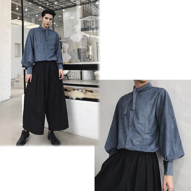 送料無料 デザインシャツ リボン襟シャツ 長い襟 ボタンダウン ロングスリーブ 長袖 メンズ メンズファッション 無地 インの通販はau Pay マーケット Bigbangfellas