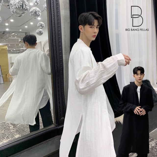 韓国 ファッション メンズ ノーカラー ロング丈 デザインシャツ ゆったり 襟ない 襟なし サイドスリット 春コート モード系 韓流 サロンの通販はau Pay マーケット Bigbangfellas
